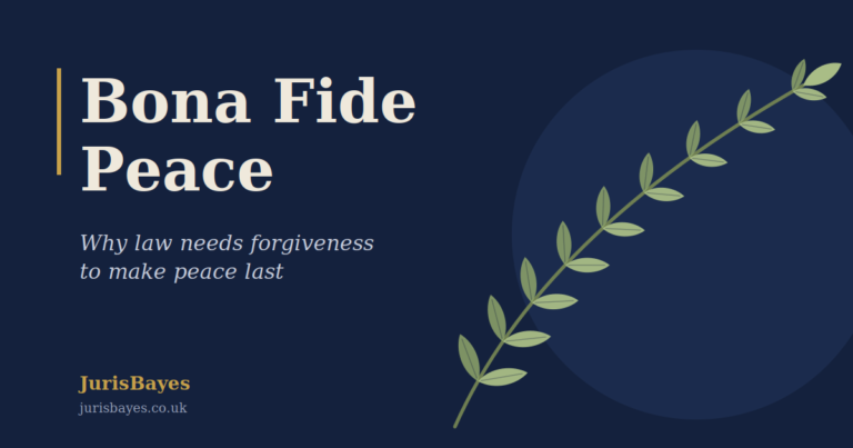 Olive branch beside the title Bona Fide Peace: why law needs forgiveness to make peace last
